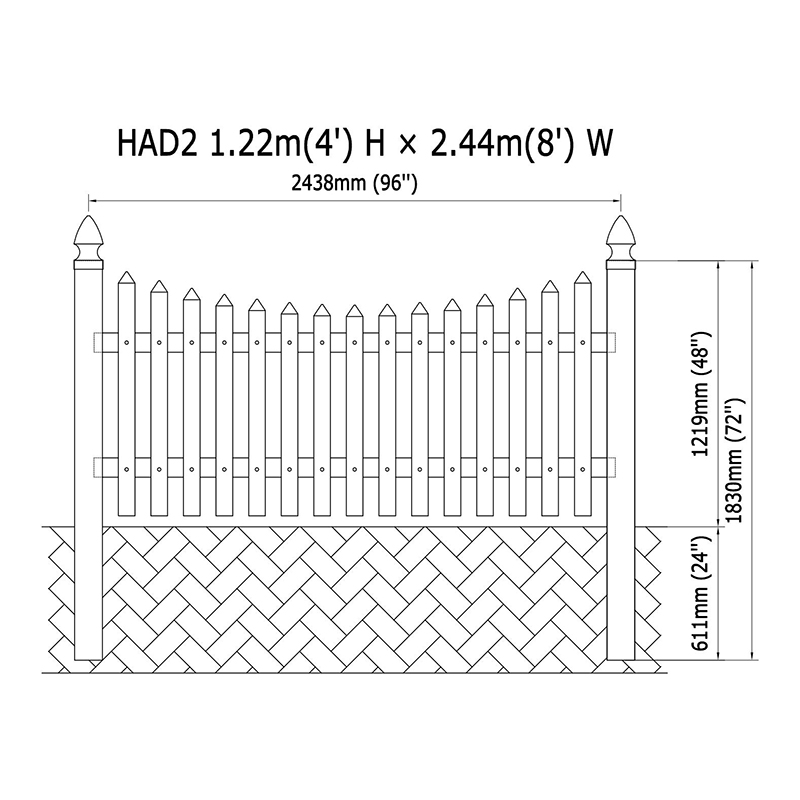 سياج فينيل أبيض HAD2 4'Hx8'W